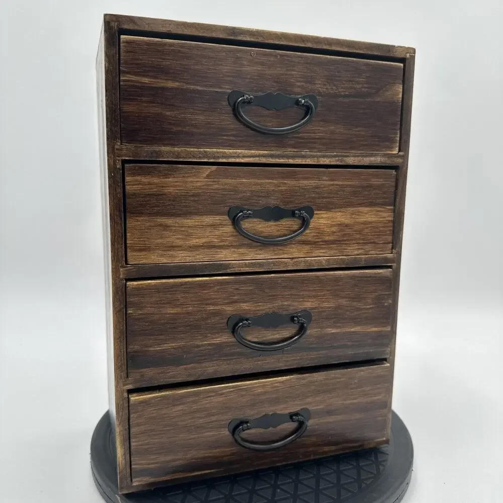 Vintage Wooden Jewelry Box Stand With 5 Drawers Red Felt Lined